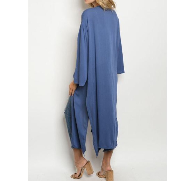 Blue Open Front Kimono Maxi Cardigan - Picture 2 of 3